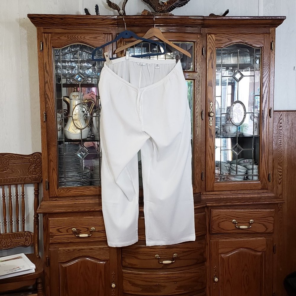 Denim & Co  White Draw String Crinkle/Gauze Pants  3X